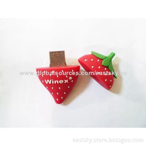 Customized strawberry-shaped USB drive, made of soft PVC material, OEM orders are welcome